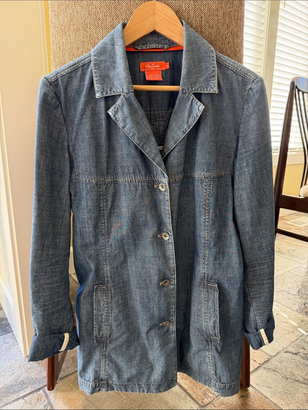 Faconnable Blue Cotton Denim Long Button Jacket Sz M EUC